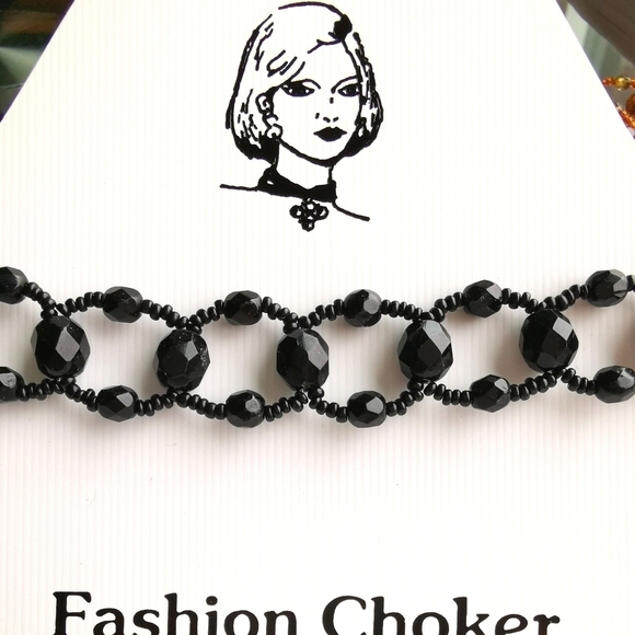 JET Black Crystal Choker Necklace - Picture 1 of 2